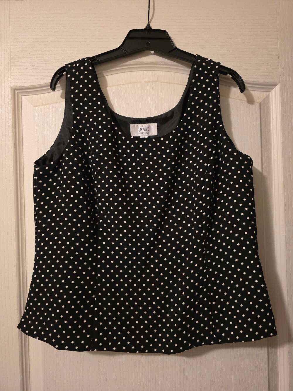 Le Suit Separates Black and White Polka Dot Sleeveless Top Size 14